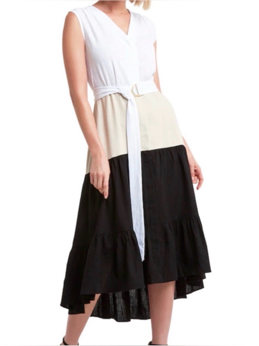 Halston Heritage Colorblock Midi Skirt Dress with belt
